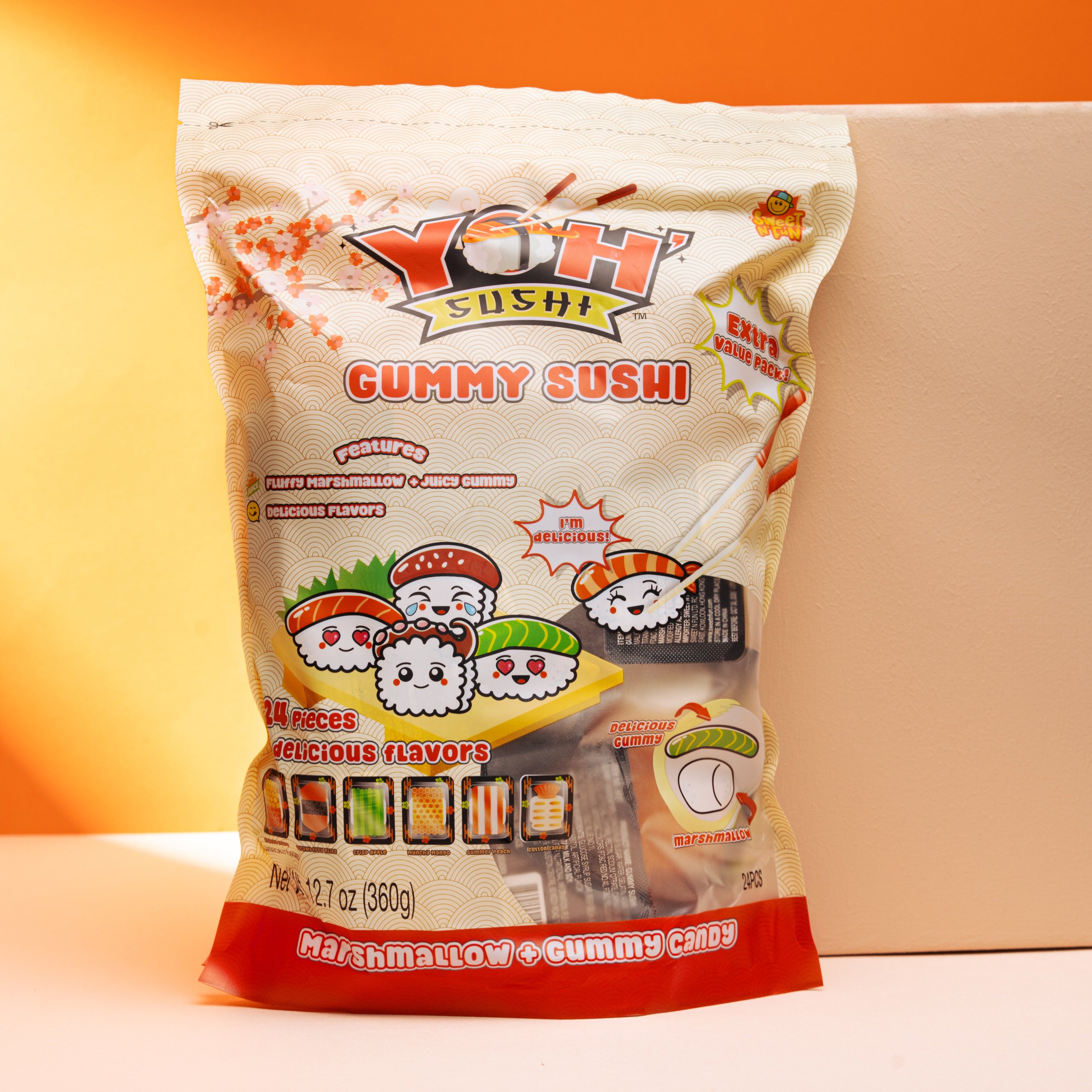 YOH Gummy Sushi package on a gradient background